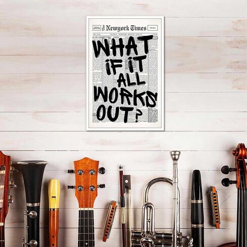 Retro Black And White Newspaper Poster What If It All Works Out Canvas Wall Art Positive Affirming Quote Minimalist Prints Painting For Home Bedroom Dorm Wall Decor 8x12in Unframed in Saudi Arabia