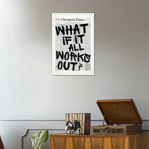Retro Black And White Newspaper Poster What If It All Works Out Canvas Wall Art Positive Affirming Quote Minimalist Prints Painting For Home Bedroom Dorm Wall Decor 8x12in Unframed in Saudi Arabia