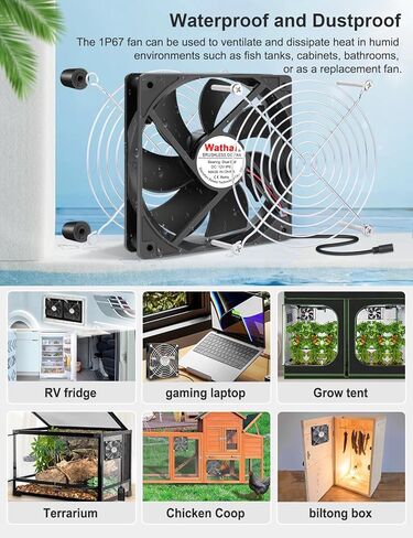 Wathai IP68 80mm x 25mm 12V Waterproof Cooling Fan High Airflow Dual Ball DC 12v Exhaust Fan 2Pin for DIY RV Fridge Refrigerator Solar Battery Box Cabinet Ventilation Cooling in Kuwait