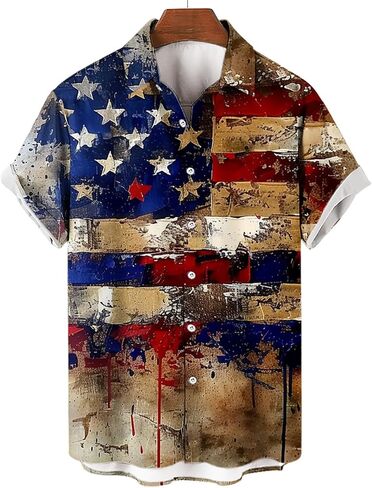Mens 4th of July Patriotic Shirts Short Sleeve Button Down Red White Blue Stars Stripes Summer American Flag Tops in Saudi Arabia