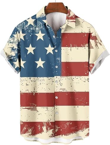 Mens 4th of July Patriotic Shirts Short Sleeve Button Down Red White Blue Stars Stripes Summer American Flag Tops in Saudi Arabia