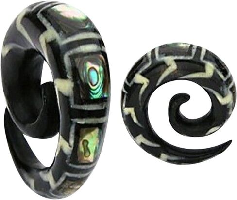 PAIR of Stunning Organic Abalone Inlay Horn Spiral Tapers - Plugs - Gauges - Body Jewelry in Saudi Arabia