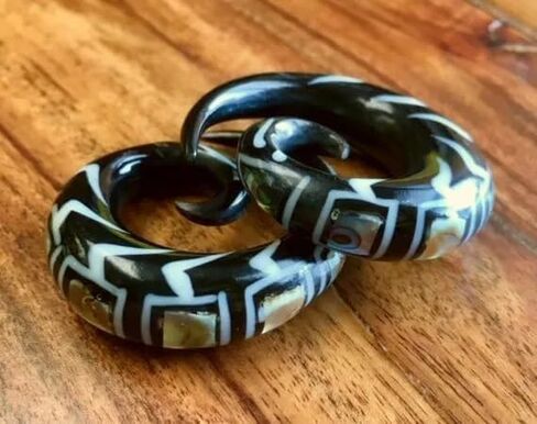 PAIR of Stunning Organic Abalone Inlay Horn Spiral Tapers - Plugs - Gauges - Body Jewelry in Saudi Arabia