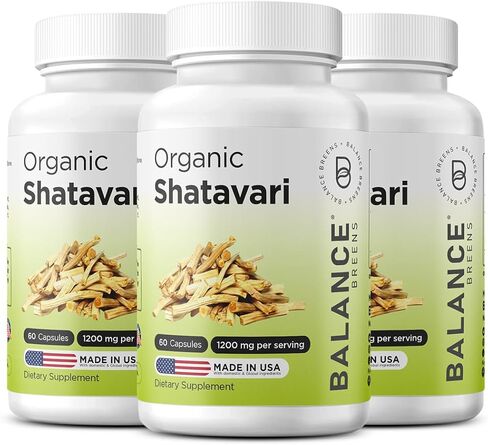 Organic Shatavari 1200mg, 60 Capsules - Lactation Support Vitamins, Hormonal Balance for Women, Asparagus Racemosus Root (Pack of 3) in Kuwait