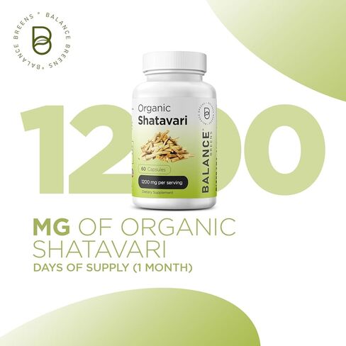 Organic Shatavari 1200mg, 60 Capsules - Lactation Support Vitamins, Hormonal Balance for Women, Asparagus Racemosus Root (Pack of 3) in Kuwait