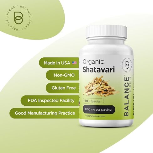 Organic Shatavari 1200mg, 60 Capsules - Lactation Support Vitamins, Hormonal Balance for Women, Asparagus Racemosus Root (Pack of 3) in Kuwait