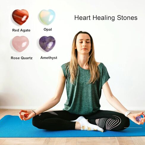 4pcs بلورات الشفاء وحجارة القلب ، جمشت روز الكوارتز أوبال العقيق الكريستال مجموعة كبيرة ، حب مصقولة الحجارة. in Kuwait