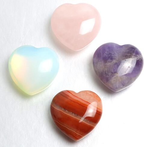 4pcs بلورات الشفاء وحجارة القلب ، جمشت روز الكوارتز أوبال العقيق الكريستال مجموعة كبيرة ، حب مصقولة الحجارة. in Kuwait