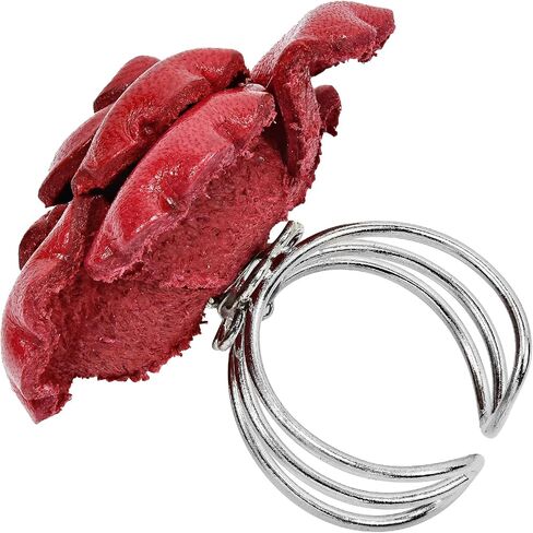 AeraVida Amazing Black Leather Rose in Bloom Statement Ring | Black Leather Jewelry | Leather Ring | Claddagh Ring in Saudi Arabia