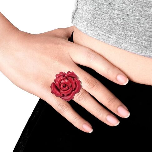 AeraVida Amazing Black Leather Rose in Bloom Statement Ring | Black Leather Jewelry | Leather Ring | Claddagh Ring in Saudi Arabia