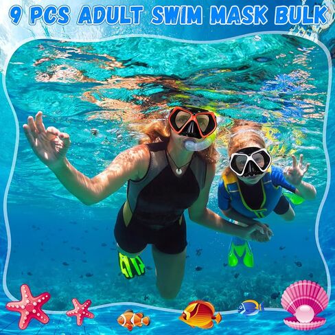 9 Pcs Adult Swim Mask Bulk Colorful Snorkel Diving Mask Swimming Goggle with Nose Cover Anti Fog Recreation Diving Goggle 180 Degrees Clear View Goggle Snorkeling Gear for Adult Youth Scuba Dive Swim in Saudi Arabia