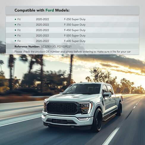 خطاف السائق اليسرى اليسرى yhtauto الأمامية المتوافقة مع Ford F-250/F-350/F-450/F-550/F-600 Super Duty 2020-2022 ، مع انحراف الهواء الخارجي للتحكم في التطواف ، و pumper ، قوس المصد in Saudi Arabia