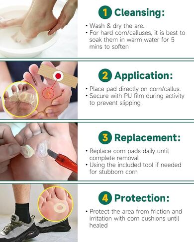 Corn Remover Pads for Feet & Toes – Professional Foot Corn Remover Kit with Removal Pads, PU Film, Remover Tool & Corn Cushions, Complete Corn Removal & Recovery Care for Hard Skin & Calluses in Saudi Arabia