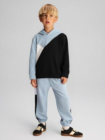 Boys Clothes 2pcs Tween Boy Color Block Hoodie + Pants Little Boys Fall Winter Outfits Set, 4-12 Years in Kuwait
