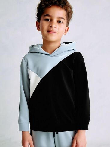 Boys Clothes 2pcs Tween Boy Color Block Hoodie + Pants Little Boys Fall Winter Outfits Set, 4-12 Years in Kuwait