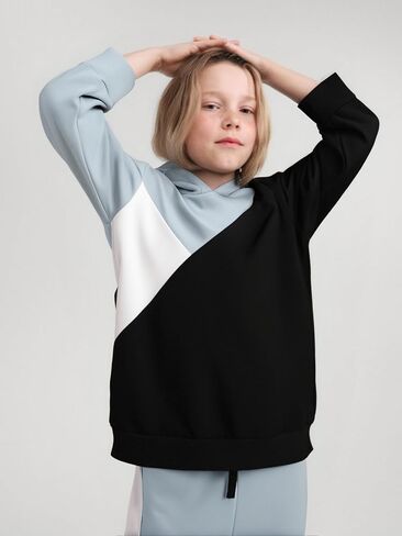 Boys Clothes 2pcs Tween Boy Color Block Hoodie + Pants Little Boys Fall Winter Outfits Set, 4-12 Years in Kuwait