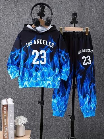 Boys Hoodie Pant Set 3D Print Hooded Sweatshirt Sweatpant Suit 2 Piece Clothing Set for 4-14 Years in Saudi Arabia