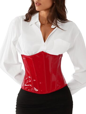 حزام Kaei & Shi Faux Leather Underbust Corsets ، قمم مشد اللاتكس للنساء الخروج in Saudi Arabia