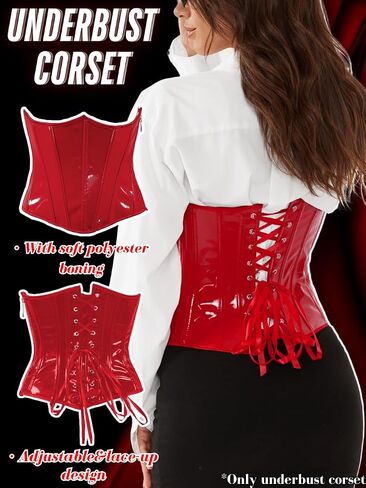حزام Kaei & Shi Faux Leather Underbust Corsets ، قمم مشد اللاتكس للنساء الخروج in Saudi Arabia