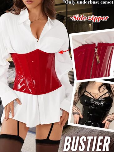 حزام Kaei & Shi Faux Leather Underbust Corsets ، قمم مشد اللاتكس للنساء الخروج in Saudi Arabia