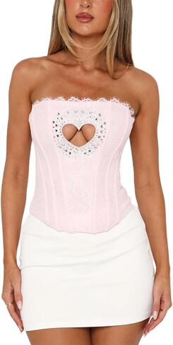 الدانتيل النسائي لأحجار الراين ، مشد القمامة القلبية القلبية للتطريز in Kuwait