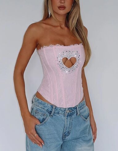 الدانتيل النسائي لأحجار الراين ، مشد القمامة القلبية القلبية للتطريز in Kuwait