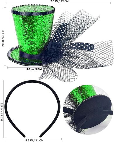 Green Glitter Mini Top Hat on Headband with Veil Leprechaun Hat Headband Saint Patty's Day Accessories for Women Girls Costume St. Patrick's Day in Kuwait