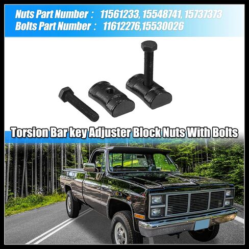 Torsion Bar Key Adjustment Block Nuts w/Bolts 11561233 11612276 for GMC for Chevy for Cadillac for Oldsmobile, Torsion bar key, Full Thread, 2 Set Durable Material in Saudi Arabia