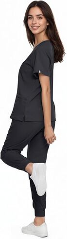 SUNME Scrubs for Women Set, V-Neck Scrub Top & Jogger Pants Medical Uniform with 9 Pockets, Yoga Waistband in Saudi Arabia