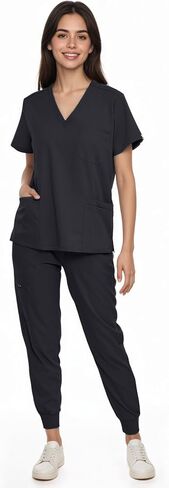 SUNME Scrubs for Women Set, V-Neck Scrub Top & Jogger Pants Medical Uniform with 9 Pockets, Yoga Waistband in Saudi Arabia