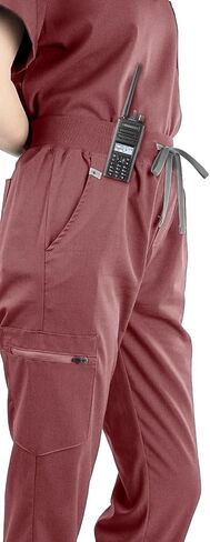 SUNME Scrubs for Women Set, V-Neck Scrub Top & Jogger Pants Medical Uniform with 9 Pockets, Yoga Waistband in Kuwait