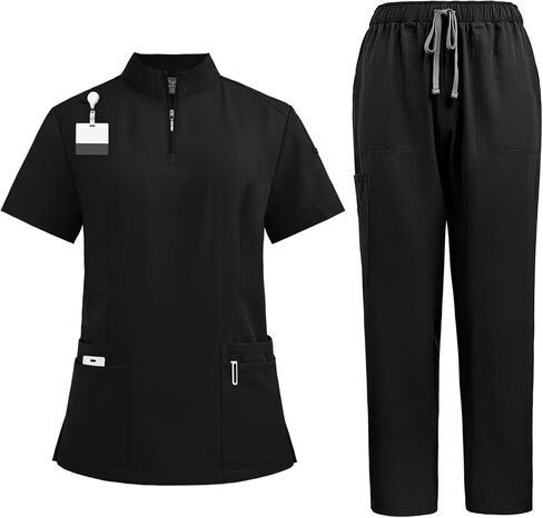 niaahinn Scrub for Women -Stretch Collar Neck Scrub Top & Yogga Cargo Pants, Yogga Waistband，10 Pocket in Kuwait