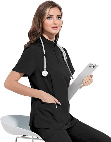 niaahinn Scrub for Women -Stretch Collar Neck Scrub Top & Yogga Cargo Pants, Yogga Waistband，10 Pocket in Kuwait