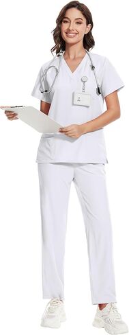 niaahinn Scrub for Women -Stretch Collar Neck Scrub Top & Yogga Cargo Pants, Yogga Waistband，10 Pocket in Kuwait