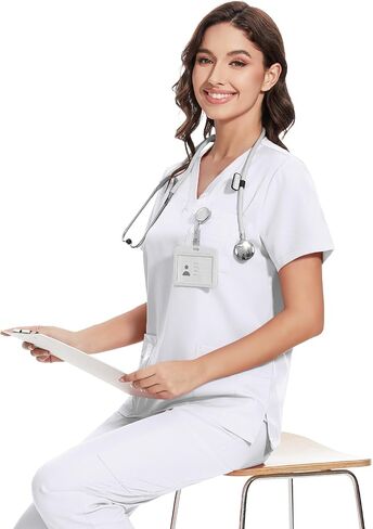 niaahinn Scrub for Women -Stretch Collar Neck Scrub Top & Yogga Cargo Pants, Yogga Waistband，10 Pocket in Kuwait