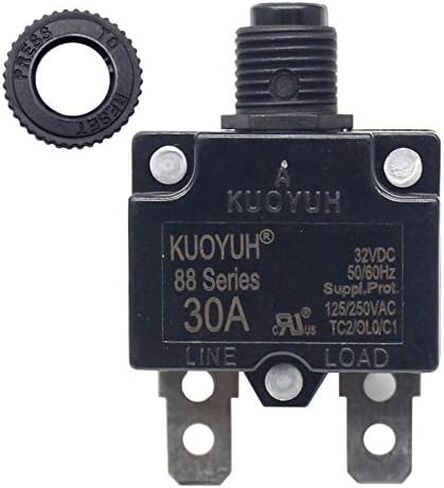 KUOYUH 88 Series 3, 5, 7, 8, 10, 12, 13, 15, 16, 20, 25, 30 Amp DC Circuit Breaker Push-Button Reset with Quick Connect Terminals and Transparent Waterproof Button Cover (7A) in Saudi Arabia