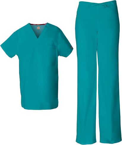 Dickies Scrub Set for Men & Women 3 Pockets, V-Neck Top 83706 and Natural Rise Drawstring Pant for Healthcare Heros 83006 in Saudi Arabia