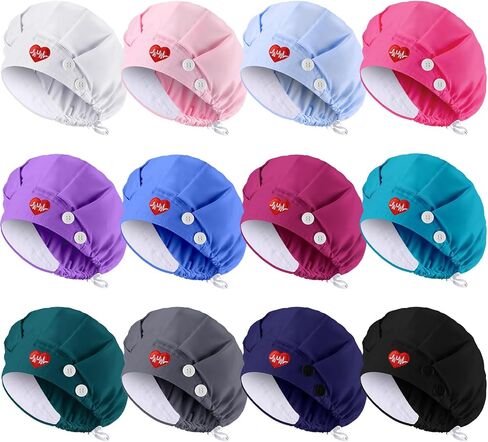 12 PCS CAPS الممرضة مع زر التعرق قابلة للتعديل قابلة للتعديل قبعة مرنة الجراحة الظهر قبعة الظهر للنساء الرجال in Kuwait