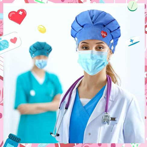 12 PCS CAPS الممرضة مع زر التعرق قابلة للتعديل قابلة للتعديل قبعة مرنة الجراحة الظهر قبعة الظهر للنساء الرجال in Kuwait