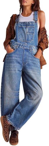 utcoco Womens Denim Overalls Loose Fit Barrel Leg Adjustable Strap Hip Hop Jean Jumpsuits in Saudi Arabia