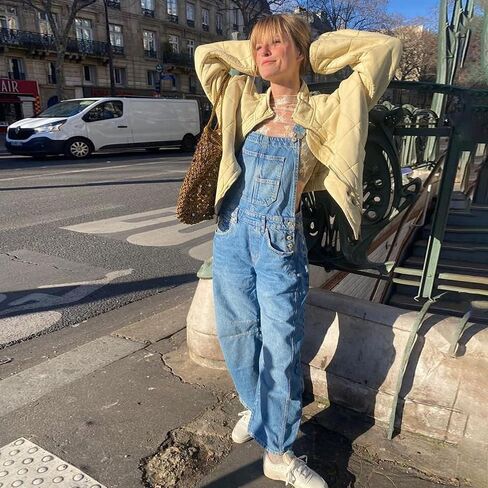 utcoco Womens Denim Overalls Loose Fit Barrel Leg Adjustable Strap Hip Hop Jean Jumpsuits in Saudi Arabia