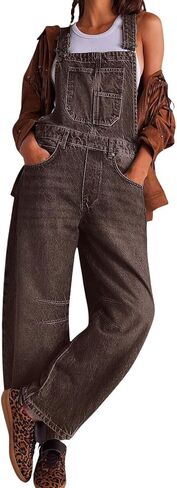 utcoco Womens Denim Overalls Loose Fit Barrel Leg Adjustable Strap Hip Hop Jean Jumpsuits in Saudi Arabia
