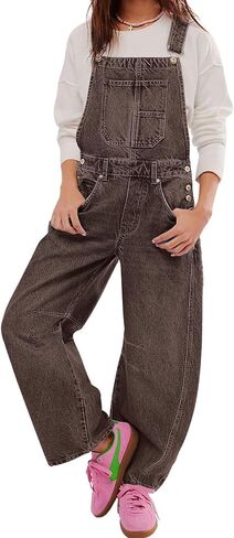 utcoco Womens Denim Overalls Loose Fit Barrel Leg Adjustable Strap Hip Hop Jean Jumpsuits in Saudi Arabia