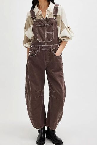 utcoco Womens Denim Overalls Loose Fit Barrel Leg Adjustable Strap Hip Hop Jean Jumpsuits in Saudi Arabia