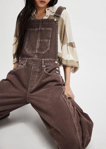 utcoco Womens Denim Overalls Loose Fit Barrel Leg Adjustable Strap Hip Hop Jean Jumpsuits in Saudi Arabia
