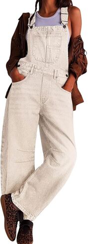 utcoco Womens Denim Overalls Loose Fit Barrel Leg Adjustable Strap Hip Hop Jean Jumpsuits in Saudi Arabia