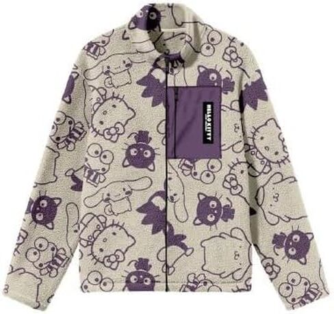 Bioworld Hello Kitty & Friends All-Over Character Print Men’s White Long Sleeve Sherpa Outerwear Jacket in Saudi Arabia