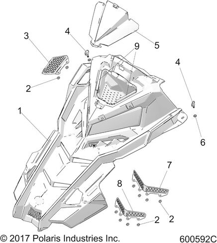 Polaris Snowmobile Hood Vent, Upper, Medium Gloss Black, Genuine OEM Part 5258828-067, Qty 1 in Saudi Arabia