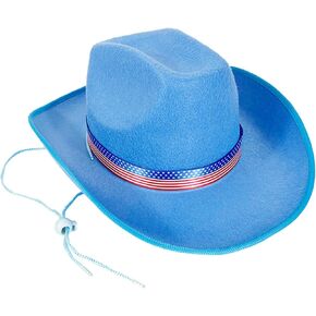 4th of July Western Hat with American Flag Belt Patriotic Cowgirl Cap Red White and Blue Star Glasses for Memorial Day Party in Saudi Arabia