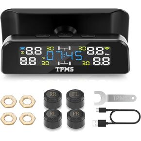 نظام مراقبة ضغط الإطارات ، نظام مراقبة ضغط الإطارات مع شحن الطاقة الشمسية اللاسلكية وشحن USB ، 6 أوضاع إنذار ، في الوقت الحقيقي ، مناسبة للسيارة ، RV ، سيارات الدفع الرباعي ، MPV ، وسيارات السيدان （4 أجهزة استشعار خارجية） in Kuwait